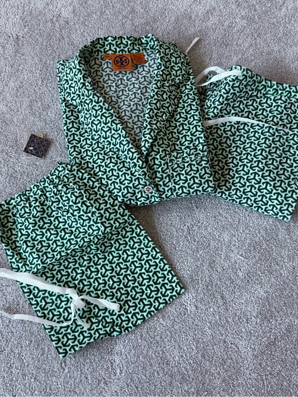 Tory Burch Printed Cotton Pajama Set XS Matching Bag - Picture 4 of 12